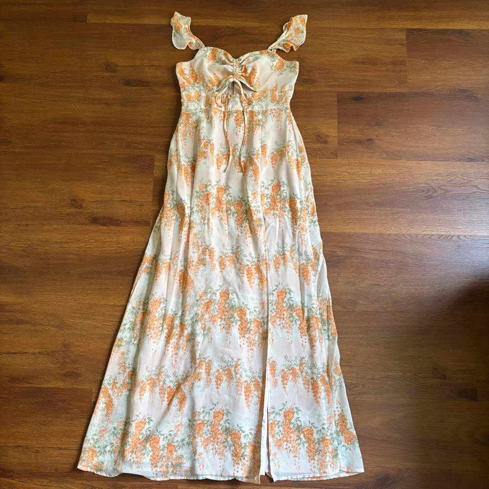 Lulus Orange Floral Ruffled Maxi Dress - S